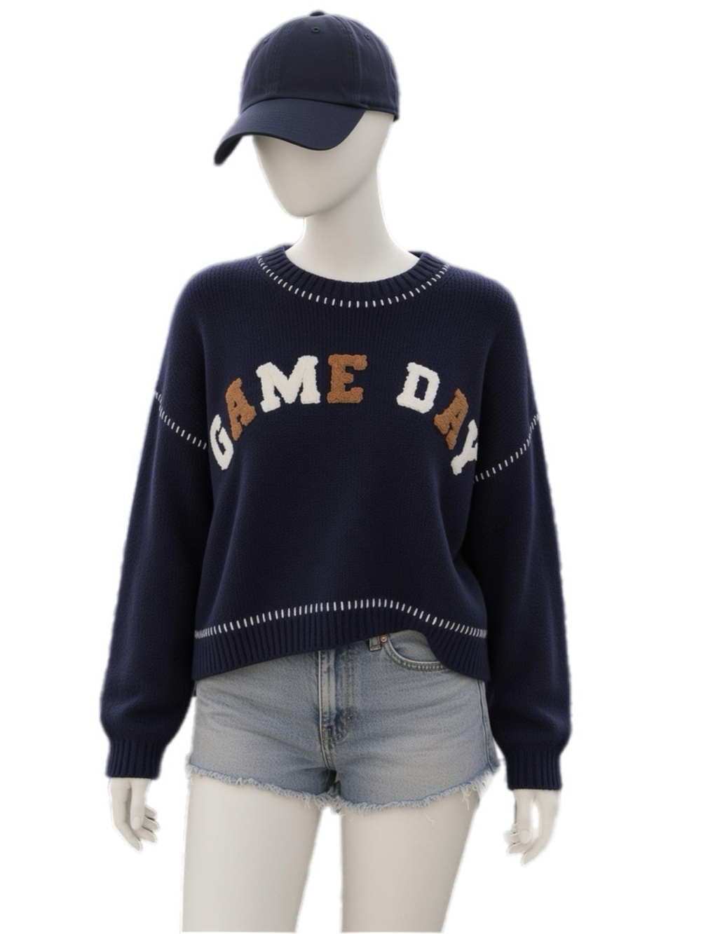 WHITE BIRCH game day chenille accent navy blue sweater S M L XL